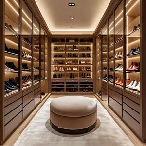 Bedroom <strong>Furniture</strong> Glass Doors <strong>LED</strong> <strong>Lights</strong> Walk in Wardrobe Storage Systems Shoe Rack Walk in Closet Shoe Shelves - Product Image 3