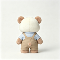 Peluche Panda Marron Clair Unique avec Chemise à Col Bleu et Salopette Kaki, Poupée Panda Assise, Souvenir Chinois