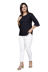 Top de Rayón Transpirable y Ecológico de Corte Regular Ruhfab de Alta Demanda para Mujer, Color Negro, Ropa de Verano, Disponible en Diferentes Tallas - Product Image 5