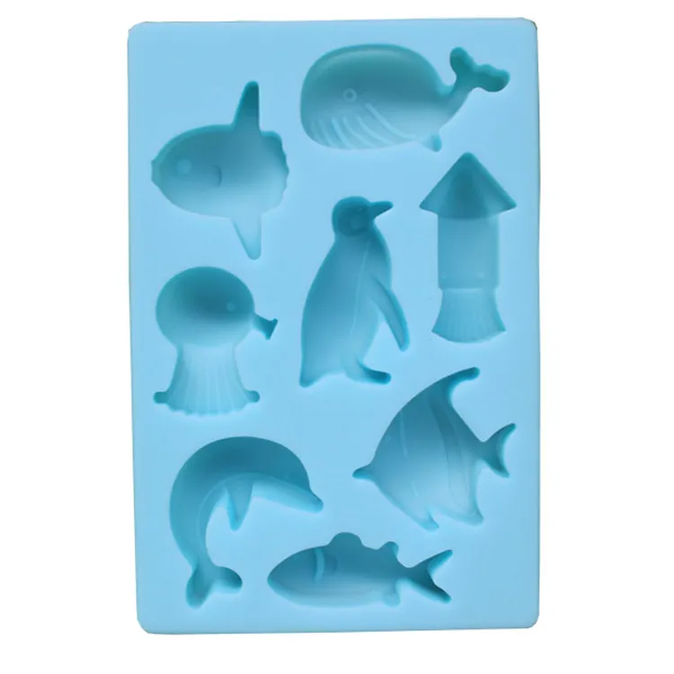 Moldes de silicona con forma de delfín de animales, 8 agujeros, fondant, para Polos de hielo, jabón