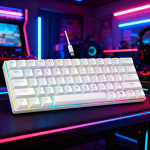 Chuyển đổi màu xanh Bàn phím chơi game 60 phần trăm Gamer teclado nhỏ gọn 61 phím LED Backlit máy tính PC có dây trắng Bàn phím cơ khí - Product Image 1