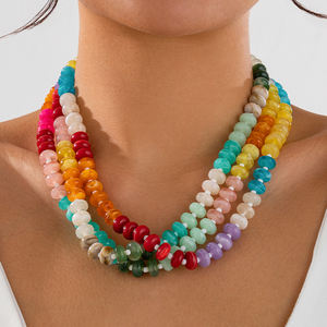 Collares de cuentas de piedras preciosas coloridas para mujer Arco Iris piedra Natural Boho hecho a mano Acero inoxidable collar de hilo impermeable - Product Image 1