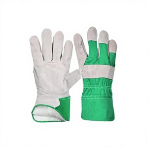 Gants de travail d'hiver résistants, doublure bio, isolés, biodégradables, en cuir de vachette pleine fleur, imperméables, coupe-vent, verts - Product Image 1