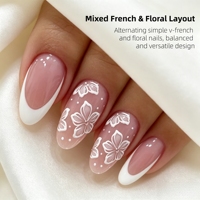 Vente en gros de faux ongles en ABS de haute qualité, style français, à coller, avec colle, motif fleurs roses, pour ongles - Diverses occasions