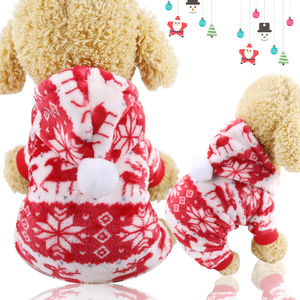 Christmas Dog Clothes Fleece Lined Four Legged Winter Pet Apparel Red Deer Pattern Hoodie <b>Coat</b> For Small Dogs - Product Image 1