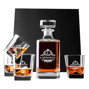 Decanter Old Fashioned Design Personalized Custom Gift Box Luxury Set Of 5 Whiskey Wine Glass Decanter