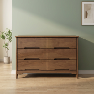 Modern Wood <b>6</b> <b>Drawer</b> <b>Dresser</b> Flat Panel Design Storage Cabinet Living Room Furniture Natural Finish - Product Image 3