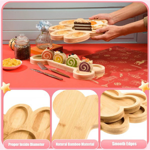 Bandeja de bambú con forma de pata de animal para refrigerios y comidas de niños, bandeja de madera maciza de forma irregular para alimentar a bebés - Product Image 5