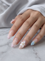 Uñas Postizas Acrílicas de Estilo Francés con Pegamento, Diseños Predefinidos, 10 Piezas, Forma de Almendra