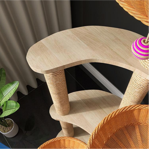 Arbre à chat moderne de luxe en bois massif à 5 niveaux, durable, avec lits tressés, poteaux à gratter en sisal et structure pyramidale stable pour maisons multi-chats - Product Image 4