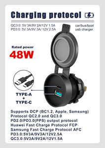 Зарядное устройство <span class=keywords><strong>USB</strong></span> для автомобиля, лодки, мотоцикла, мотобайка, 12/24В, встраиваемое, с двумя портами <span class=keywords><strong>USB</strong></span>, 30W PD и QC3.0 18W - Product Image 5