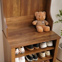 Porte-manteau d'entrée en bois de noyer de style Mid-Century avec banc, bande lumineuse LED, 5 crochets et étagères à chaussures réglables