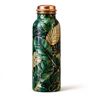 Modern Luxury Tropical Green <b>Metal</b> Copper <b>Water</b> <b>Bottle</b> With Copper Lid Portable Outdoor Drinkware - Product Image 1