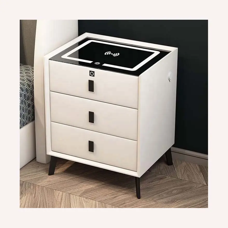 bedside table end table with led lights flip drawer and storage shelves led night stand nightstand with charging station modern