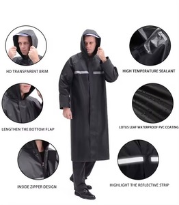 Veste de pluie imperméable en tissu Oxford <span class=keywords><strong>noir</strong></span> coupe-vent avec logo OEM, style long monocouche - Product Image 1