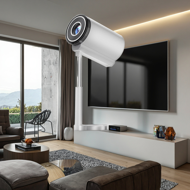 JUNUO Projector 360° Rotation Built-in Stand Outstanding Image Clarity Brightness Fast Manual Focus Keystone TS-7 Projector