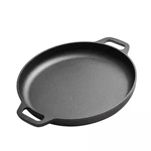 铸铁煎锅披萨锅，带双手柄大圆形手柄，非常适合野营煎锅和煎锅