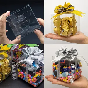 Scatola per alimenti regalo in plastica trasparente personalizzata di vendita calda con nastro e cartone per diserbo, festa