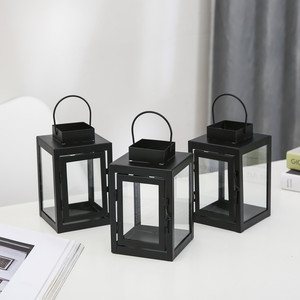 Farol de vela LANJO moderno minimalista de hierro negro con paneles de vidrio transparente para decoración de ambiente de lujo en jardín o patio al aire libre. - Product Image 2