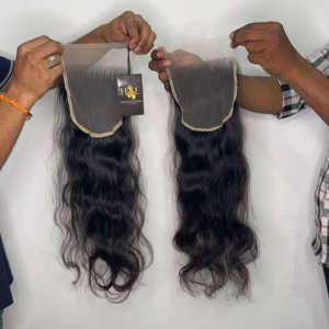 Extensions de cheveux humains Raw Indian Temple Bodywave bouclés dentelle fermeture vague profonde faisceaux avec HD dentelle fermeture - Product Image 1