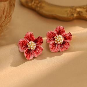 2024 Ankora Red Luxury High-End Flower <b>Earrings</b> Elegant Socialite Style for Women New <b>Fashion</b> <b>Drop</b> <b>Earrings</b> - Product Image 3
