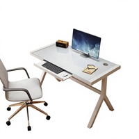 Bureau d'ordinateur en verre moderne et contemporain avec structure en fer pour bureau à domicile, taille et couleur personnalisables