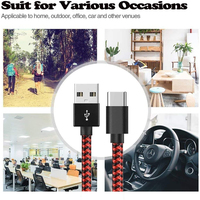 Kabel USB 2.0 Nylon Braided 3ft 6ft Tipe C Pengisian Cepat Transfer Data untuk Laptop Ponsel