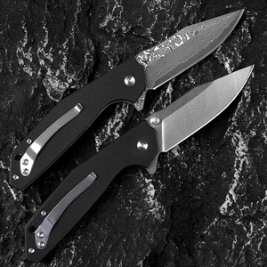 Couteau pliant G10 avec lame D2 en acier Damas à motif, disponible sur Amazon, possibilité d'ajouter un logo - Product Image 3