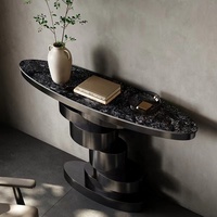 Tables console modernes en marbre personnalisées Table console en ardoise base en acier inoxydable titane noir couloir de salon