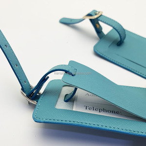 <span class=keywords><strong>Etiqueta</strong></span> de Equipaje de Cuero PU Azul Cielo Resistente con Logotipo Estampado en Dorado y Plateado, Accesorio de Viaje - Product Image 4