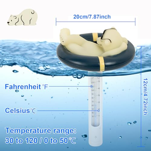 Thermomètre de piscine flottant en forme d'ours polaire de dessin animé, thermomètre de température de l'eau avec cordon pour piscines extérieures et intérieures - Product Image 2