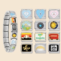 Bracelet à breloques italien tendance, coloré, avec motifs Cœur, Œil, Bus, Volcan, Lever de soleil, compatible avec des maillons de 9 mm en acier inoxydable, pour la création de bijoux DIY pour femmes et hommes