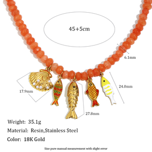 Collier de perles d'agate rouge Dreamidea avec breloques en or sur le thème de l'océan-pendentif poisson, coquillage et pieuvre - Product Image 6