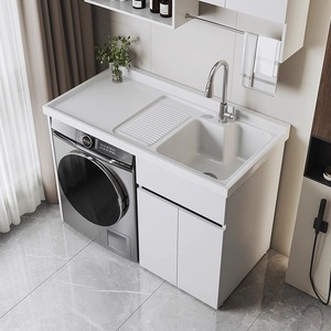 Outdoor Waterproof <b>Wall</b>-Mounted Aluminum Laundry <b>Cabinet</b> with UV-Resistant Utility Basin - Product Image 4