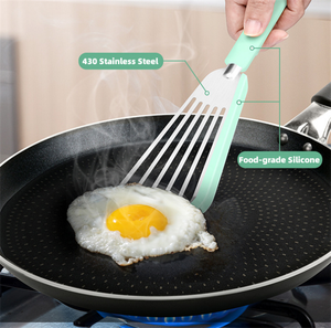 <b>Kitchen</b> Anti-scalding Frying Spatula Heat-resistant Frying Fish Spatula Silicone Stainless Steel Spatula Home Outdoor Cooking - Product Image 1