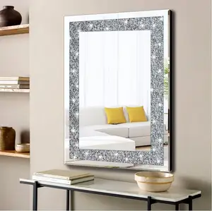 Crystal Crush Diamond Rectangle Silver glass Mirror for Wall Decoration Wall Hang Frameless Mirror Acrylic Diamond Decoration