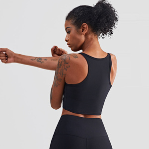 Soutien-gorge de sport à col halter côtelé pour femmes, haut de yoga, couverture complète, sans fil, fitness, gym, haut court - Product Image 4