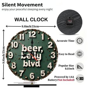 Round Wooden Wall <b>Clock</b> 25x25Cm Minimalist Silent Non Ticking Cafe Bar Decor <b>Clock</b> - Product Image 5