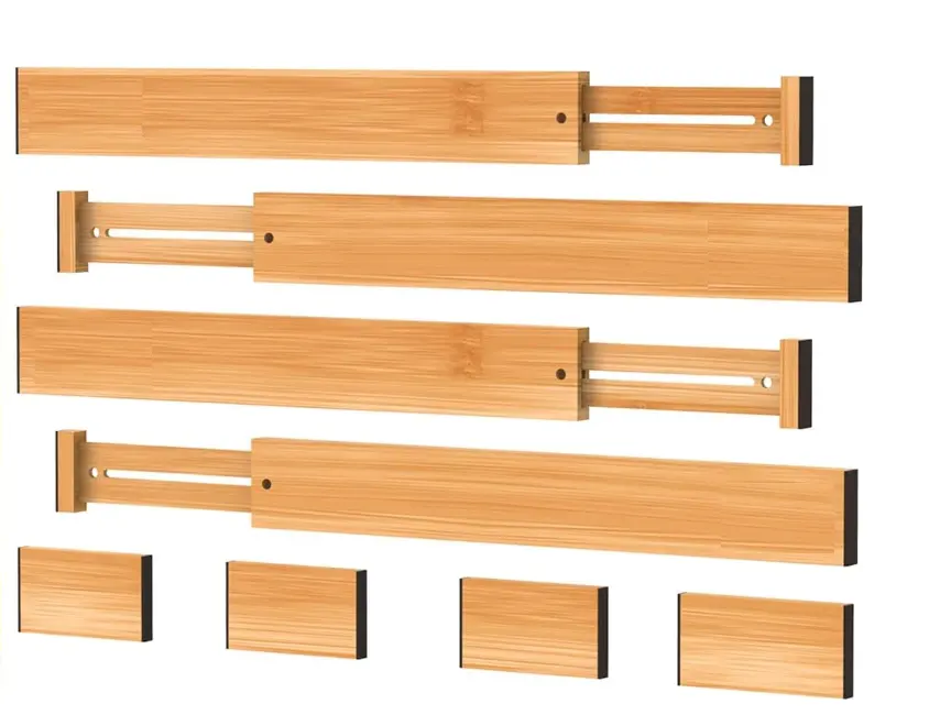 Combohome pemisah laci dapur dapat diatur perpanjang bambu 4 Pak pengatur laci pemisah laci kustom