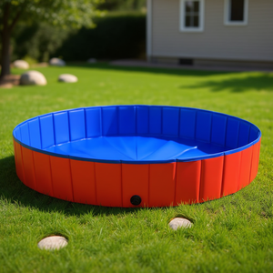 สระว่ายน้ำสุนัขพีวีซีสีแดงแบบพับได้ ดีไซน์วงกลม ขนาดใหญ่พิเศษ พร้อมจุกปิดท่อระบายน้ำ - Product Image 2