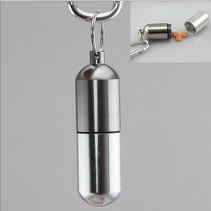 Aluminum Alloy Portable <b>Pill</b> <b>Case</b> With Carabiner Keychain <b>For</b> Hiking Outdoor Adventure Waterproof Compact Design - Product Image 2