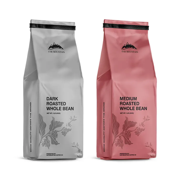 Wholesale Eco Friendly Flat Bottom Aluminium Foil Cafe Package Pouch Custom Printed 500g 1kg Coffee Bags With Valve