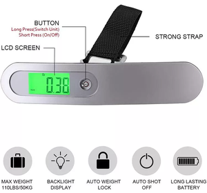 스테인레스 스틸 디지털 교수형 수하물 스케일 50kg 110lb LCD 디스플레이가있는 전자 여행 계량 스케일 - Product Image 4