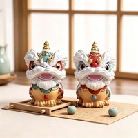 Ornement traditionnel de danse du lion en résine, mascotte chinoise, décoration d'intérieur, coffret cadeau souvenir