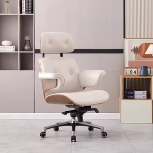 Sedia Girevole Moderna e Semplice per Casa/Ufficio in Vera Pelle, Poltrona Reclinabile da Ufficio con Poggiatesta Regolabile e Braccioli Estensibili in Acciaio - Product Image 1