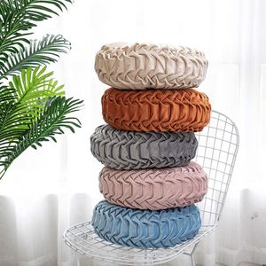 Coussin circulaire tressé fait main couleur unie, oreiller décoratif de luxe en velours plissé en forme de citrouille, siège de méditation au sol - Product Image 2