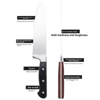 8 inch roestvrijstalen koksmes met ABS en houten handgrepen, handgeslepen, moderne minimalistische stijl, keukenmes cadeauverpakking