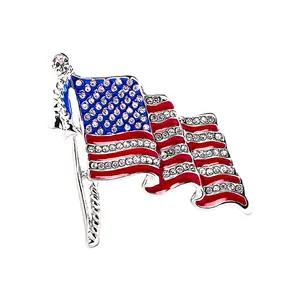 Wowei EUA Bandeira Strass Inseto Ename Broche Broche Pin Jóias para Vestido 4 De Julho Artesanato Moda Feminina
