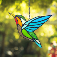 Blue Humming Bird Suncatcher Ornement de fenêtre teintée Cadeaux de Noël suspendus oiseaux objets décoratifs