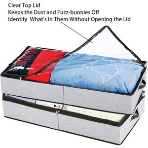 <b>Large</b> High Quality Linen Fabric Storage Bags Set Collapsible PVC Home Storage Boxes for Clothing for Bed <b>Wardrobe</b> Organizer - Product Image 4